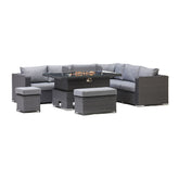 Chakra Rattan Corner Dining Set With Fire Pit