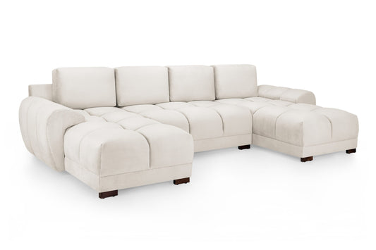 Azzuro cream U-shaped sofa with deep seats, tufted cushions and wooden feet