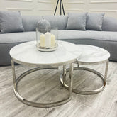 Cato Nest of 2 Short Round Coffee Silver Tables