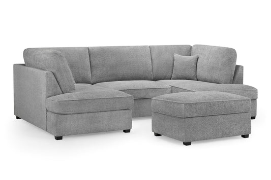 Gray U-shaped sectional sofa with loose ottoman and cushioned back