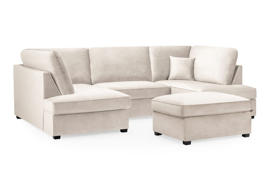Carnaby U-shaped fabric sectional sofa with a matching ottoman in light beige