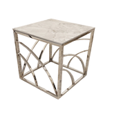 Stella Chrome Lamp Table with Stomach Ash Grey Sintered Top