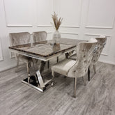 Xavia Brown Marble 1.8 Dining Table with Set of 4 Chelsea Mink Shimmer chairs