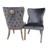 Set of 2 Chelsea Dining Chair Grey with Lion Knocker & Buttoned Back