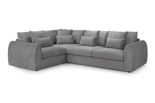 Mirabel gray scatter-back corner sofa with loose cushions and broad arms