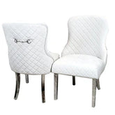 Set of 2 Kate Dining Chair White Velvet with Chrome Clasp & Quilted Back