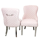 Set of 2 Kate Dining Chair Pink Velvet with Chrome Clasp & Quilted Back
