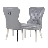 Set of 2 Mayfair Leather Dining Chairs ALL Light Grey Plain Back/Square Knocker
