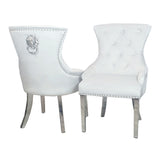 Megan Light Grey Velvet Dining Chair / Plain Back Lion Knocker