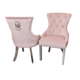 Set of 2 Megan Pink Velvet chair / plain back Lion Knocker