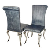 Set of 2 Grey Leather Nicole Dining Chairs with Line Stitch