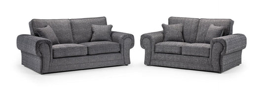Wilcot gray fabric sofa set with three-seat and two-seat sofas