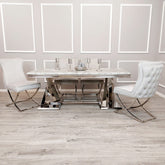 Xavia Light Grey 1.8m Dining Table With Set Of 4 Light Grey Sandhurst X Leg Dining Chair in Chrome