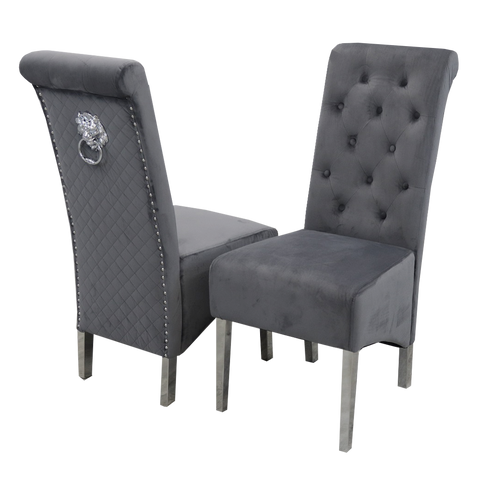 Xavia White Marble 1.8m Dining Table With Set Of 4 Emma Dark Grey Dining Chairs