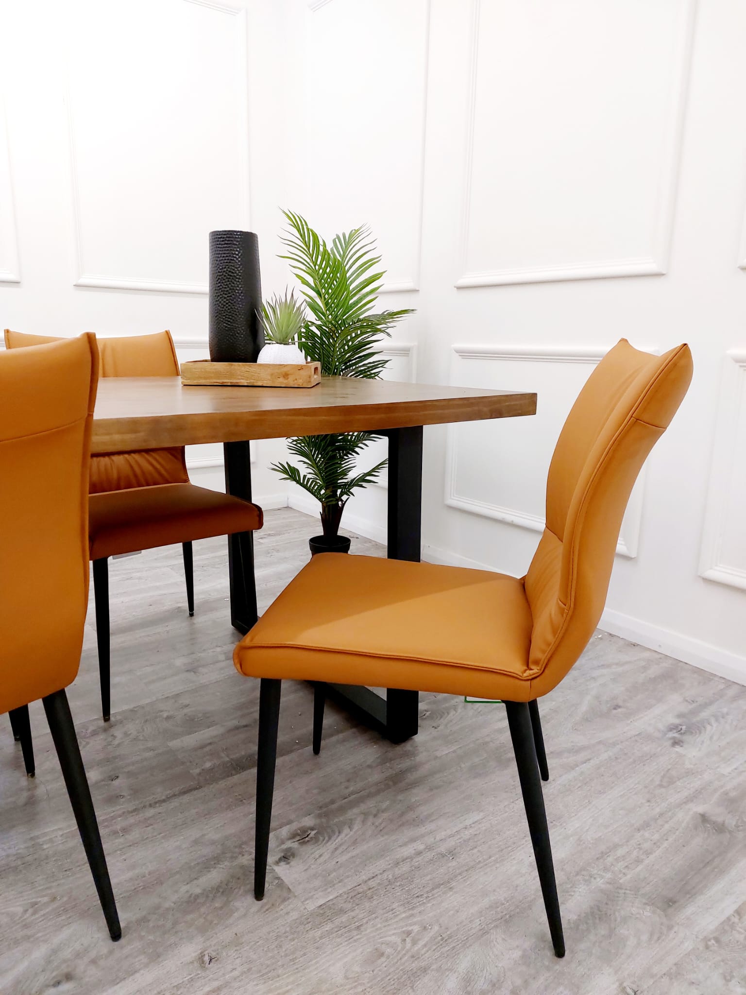 Freya 1.8 Dining Table Solid Light Pine wood with Matt Black Metal Legs