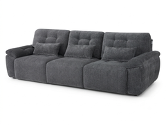 Large dark gray three-seat electric sofa bed with tufted back cushions and matching pillows