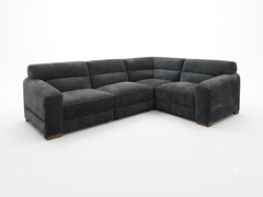 Chicago L-shaped corner sofa in charcoal gray fabric with tufted back cushions and wood feet