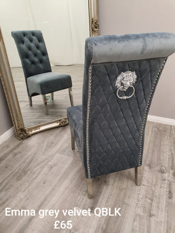 Set of 2 Dark Grey Velvet Emma Dining chairs