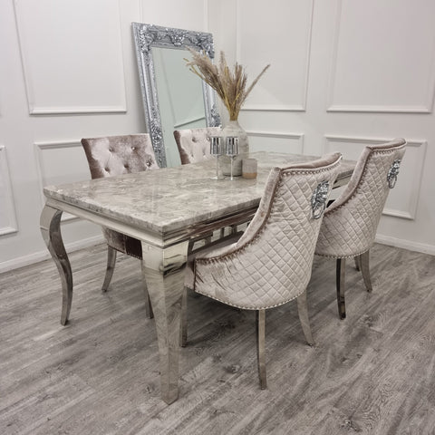 Set of 2 Beige Velvet Bentley Chrome Dining Chairs