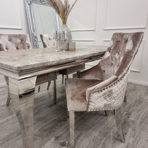 Set of 2 Beige Velvet Bentley Chrome Dining Chairs