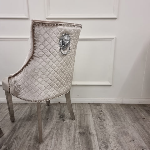 Set of 2 Beige Velvet Bentley Chrome Dining Chairs