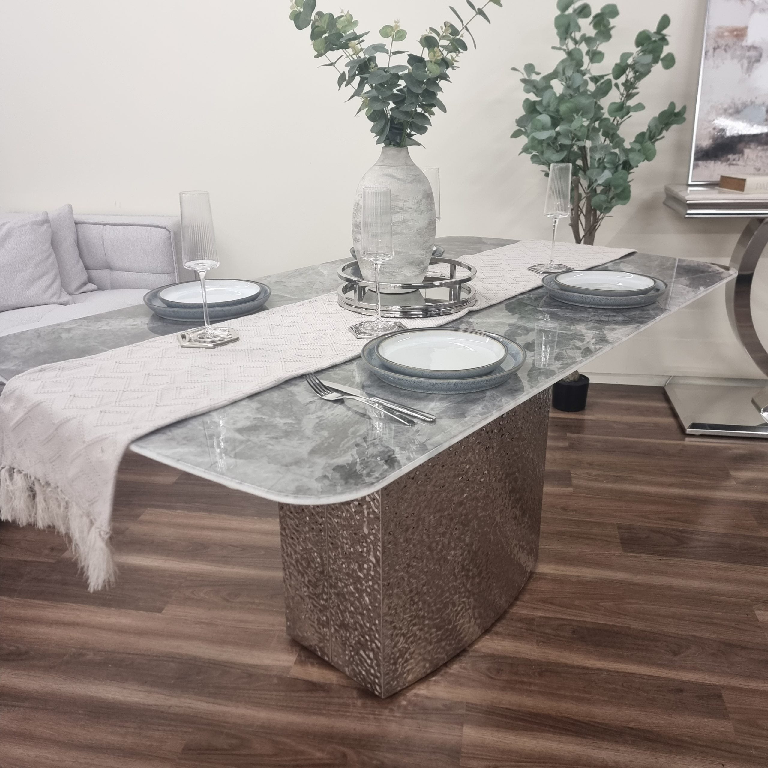 Roma Crystal Grey Marble Dining Table