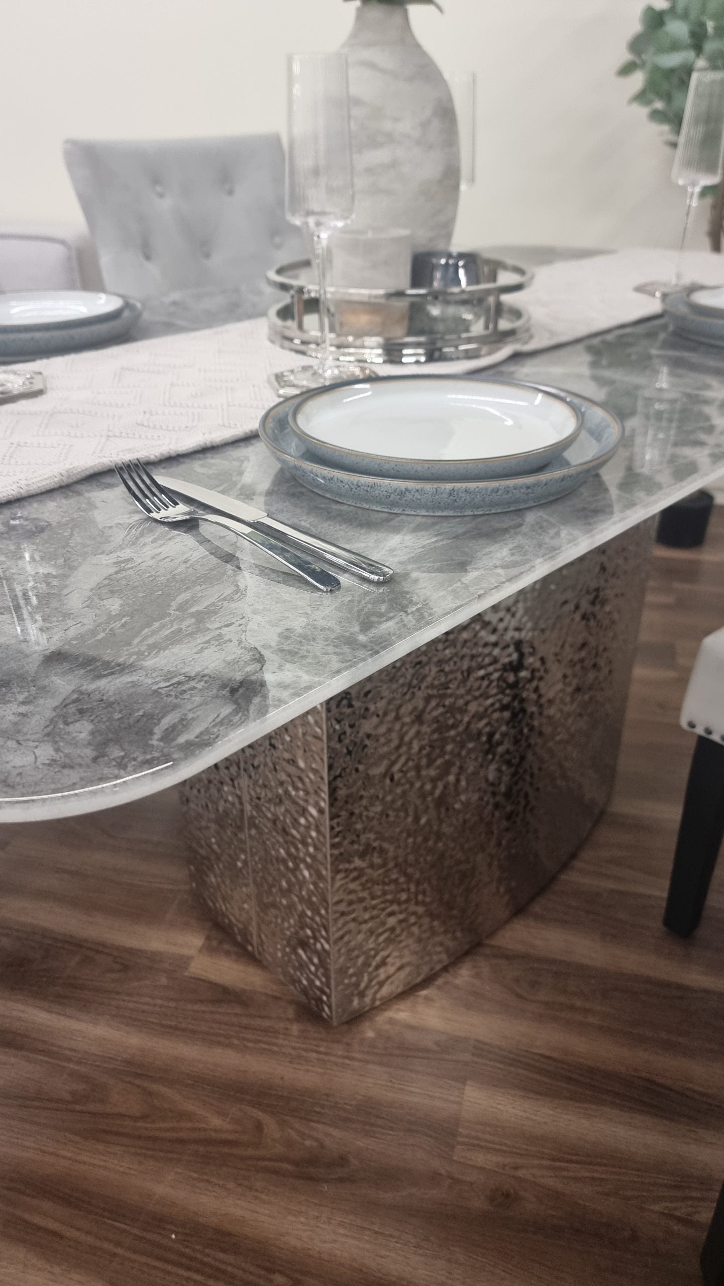 Roma Crystal Grey Marble Dining Table
