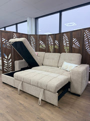 Palermo sofa bed with chaise storage lid raised