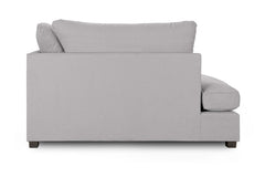Side view of gray sectional sofa showing its upholstered arm and seat