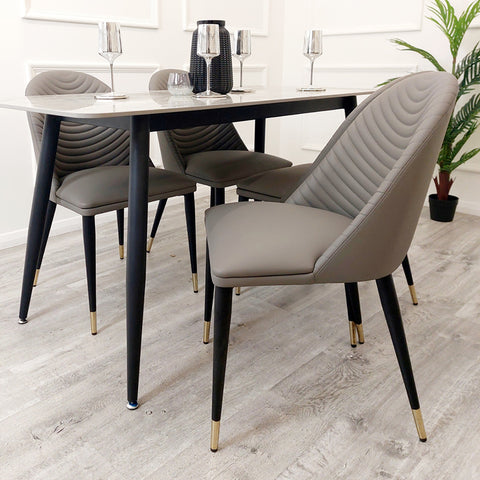 Set of 2  Khaki Alba Leather Dining Chairs