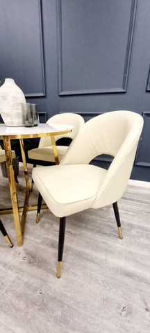 Set of 2 Astra Cream Leather Dining Chairs
