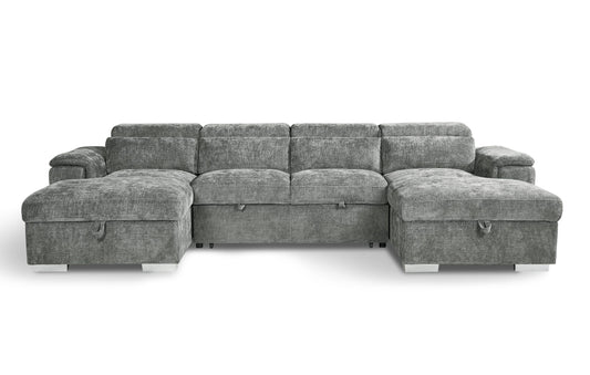 Luna U-shaped sofa bed in gray upholstery with chaise ends and adjustable back cushions