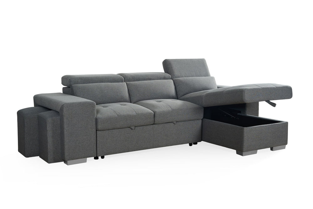 Artemis Universal gray sofa bed with chaise storage compartment open
