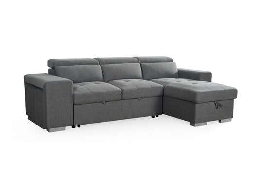 Artemis Universal gray fabric sofa bed with chaise and padded back cushions
