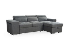 Artemis Universal gray fabric sofa bed with chaise and padded back cushions