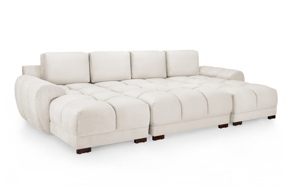 Azzuro cream U-shaped sofa with extended seating and tufted cushions