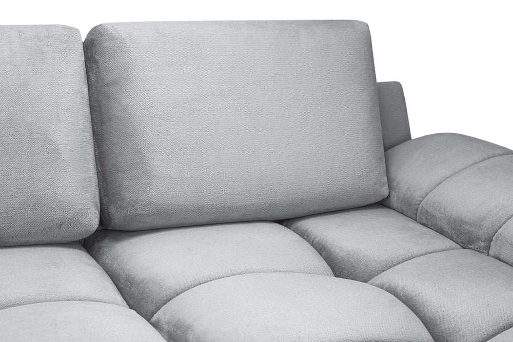 Azzuro U-shaped sofa with light gray fabric upholstery and thick padded seat cushions