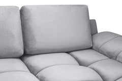 Azzuro U-shaped sofa with light gray fabric upholstery and thick padded seat cushions