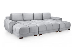 Azzuro gray U-shaped sectional sofa with extended, tufted seats