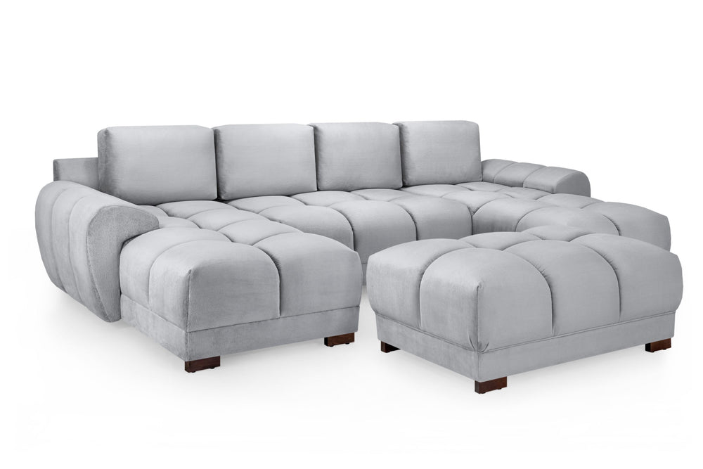 Azzuro gray sectional sofa with a detached matching tufted ottoman