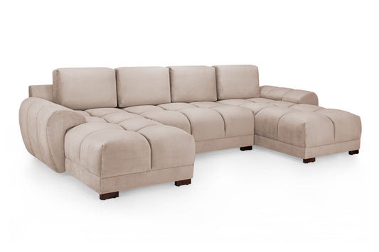 Azzuro beige U-shaped sectional sofa with tufted seats and chaise ends