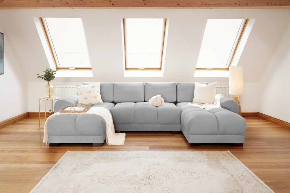 Azzuro gray U-shaped sectional sofa shown with a chaise on each end