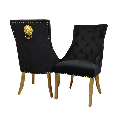 Set of 2 Black Velvet Bentley Gold Dining chairs