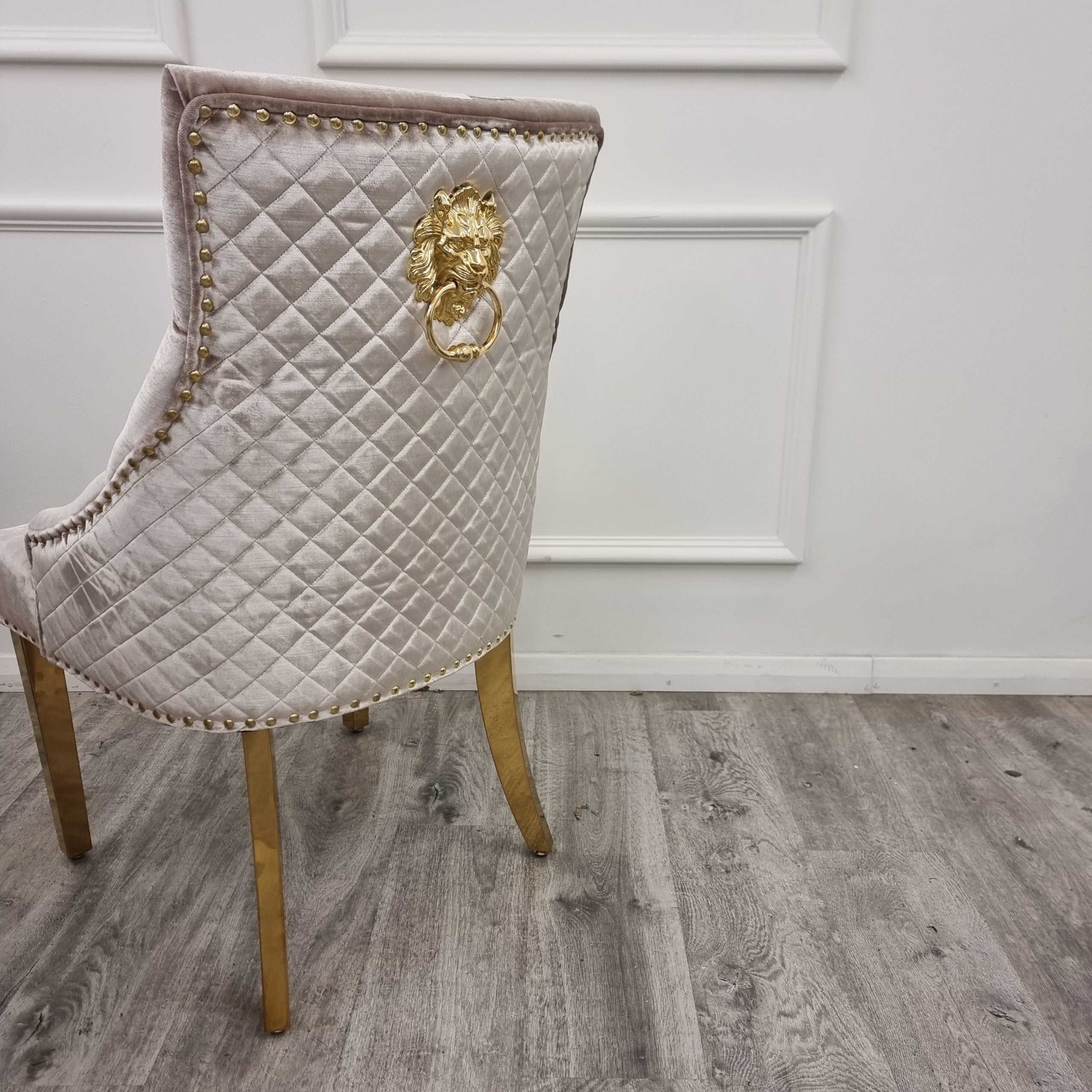 Set of 2 Beige Velvet Bentley Gold Dining chairs