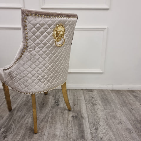 Set of 2 Beige Velvet Bentley Gold Dining chairs