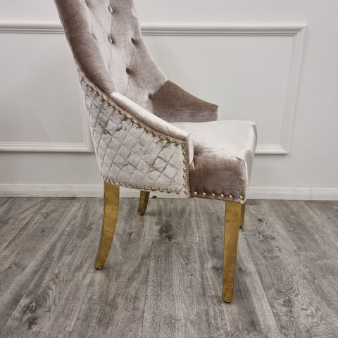 Set of 2 Beige Velvet Bentley Gold Dining chairs