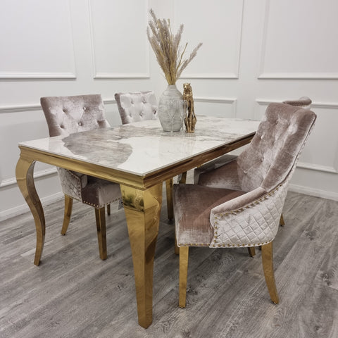 Set of 2 Beige Velvet Bentley Gold Dining chairs