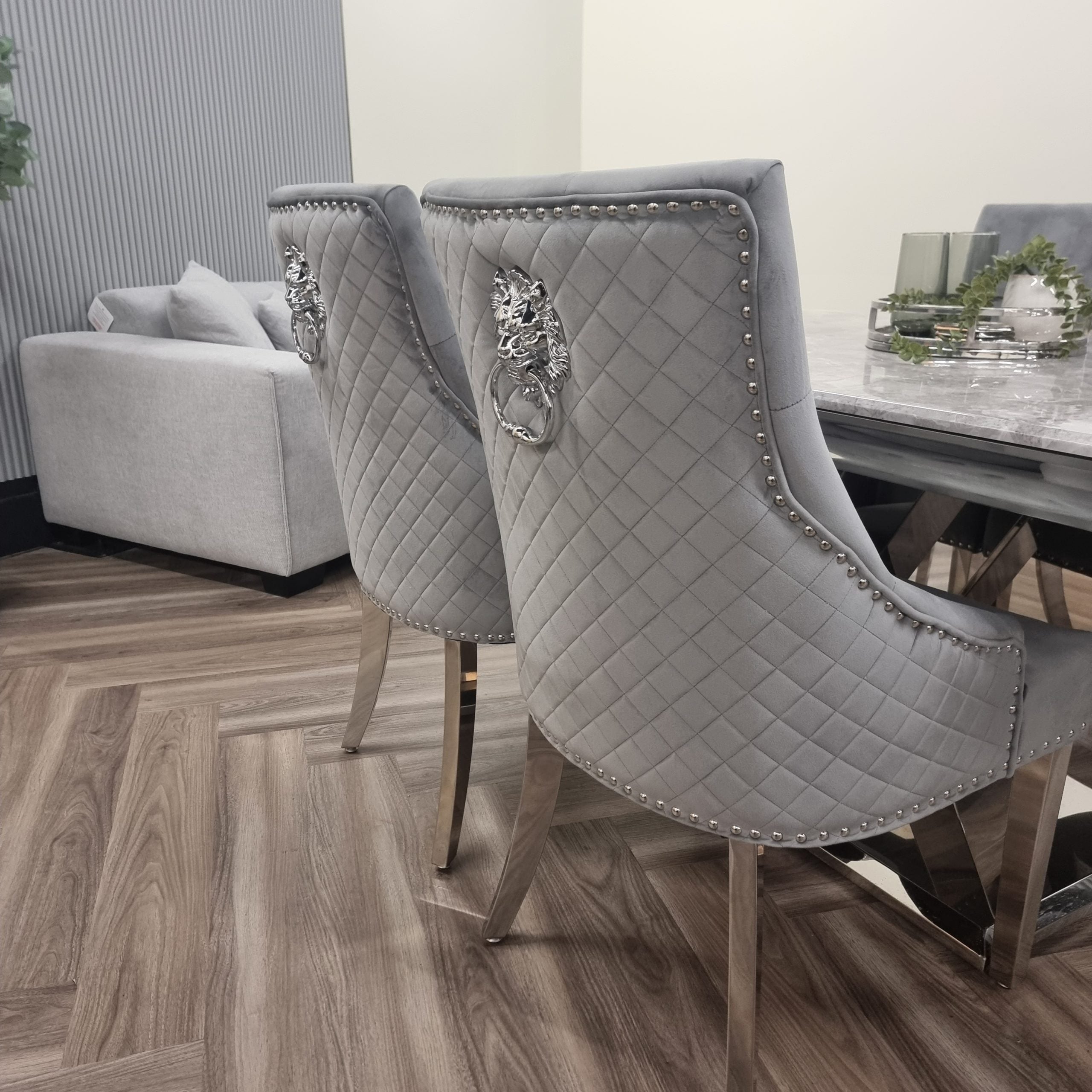 Set of 2 Light Grey Bentley Chrome Dining Chairs