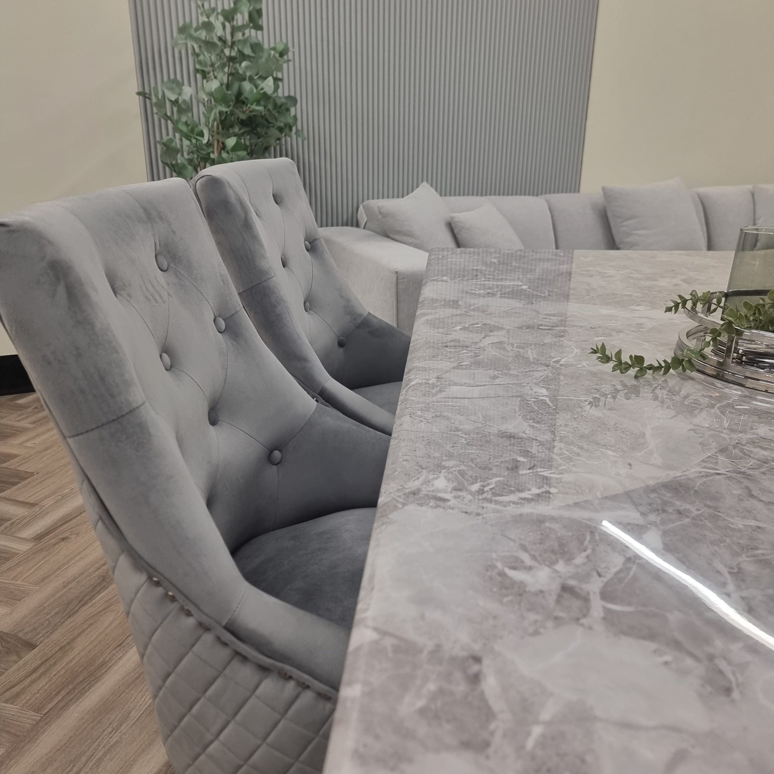 Set of 2 Light Grey Bentley Chrome Dining Chairs