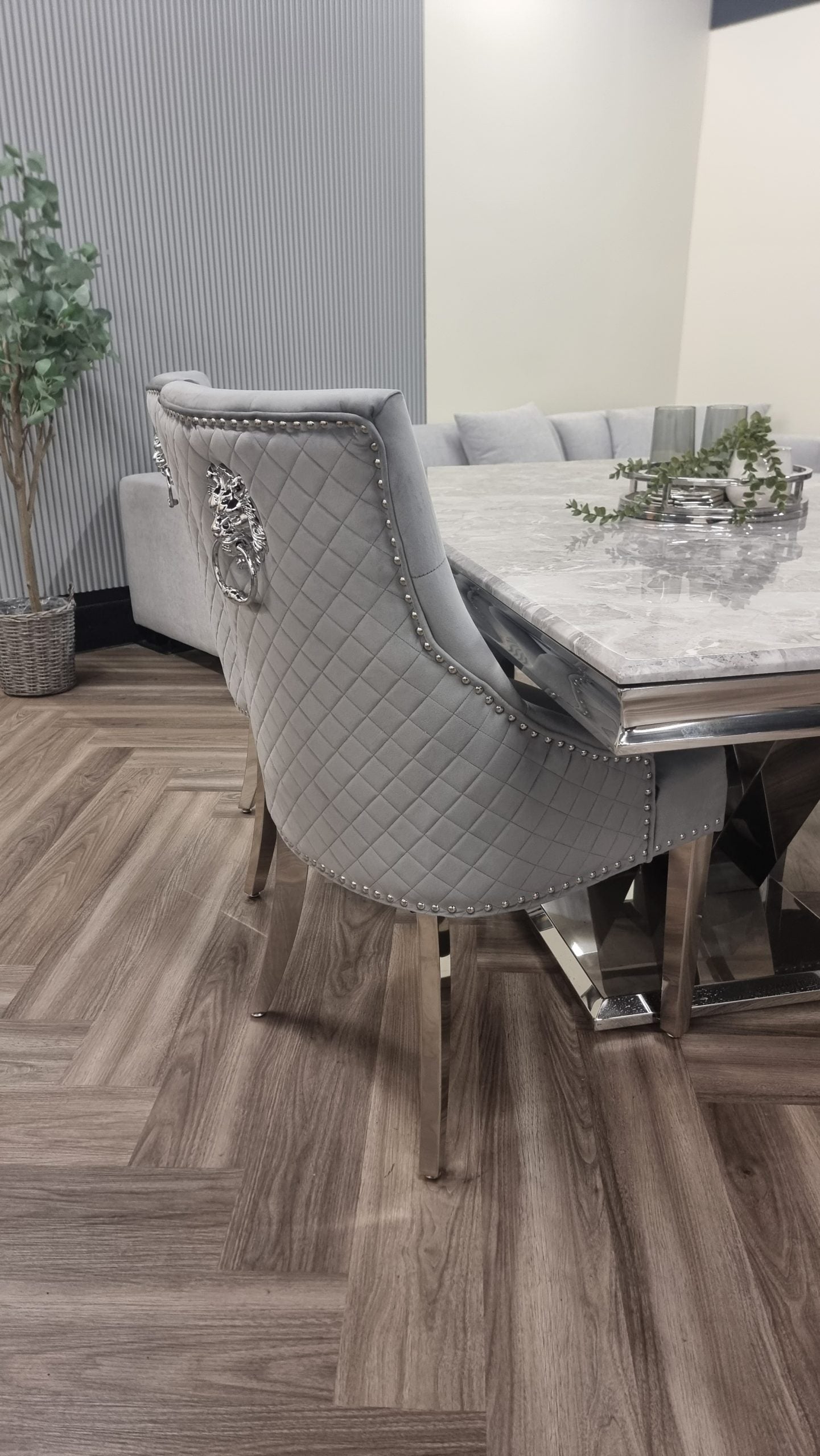 Set of 2 Light Grey Bentley Chrome Dining Chairs